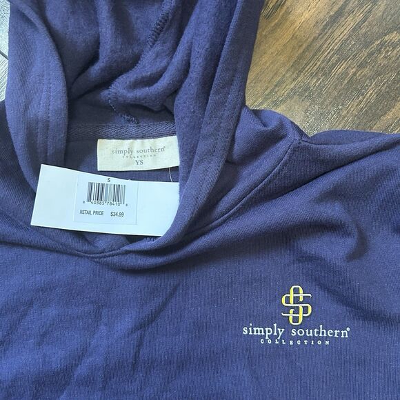 NWT Simply Southern Youth Small Be the Light Hooded Sweatshirt Navy Fireflies - Picture 2 of 7